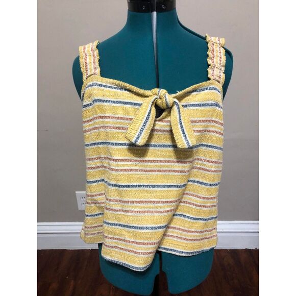 🧺Madewell Texture + Thread Yellow Tie Front Tank Top in Smithfield Stripe, L - Picture 2 of 6